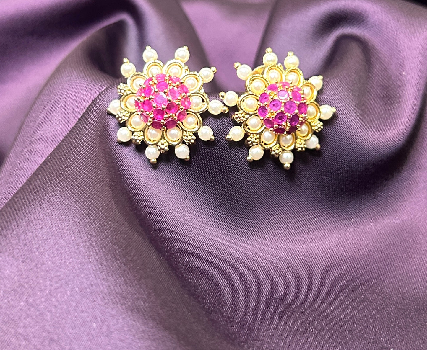 Pink Blossom Pearl Stud Earrings