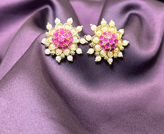 Pink Blossom Pearl Stud Earrings