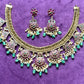 Statement Floral Meenakari Choker Set with Green Drops