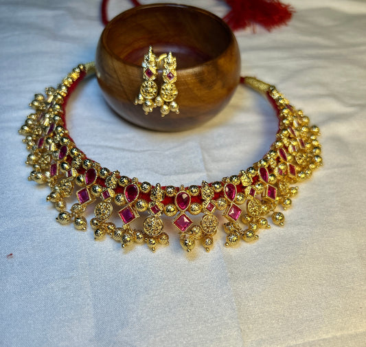 Ruby Stone Antique Choker Necklace Set