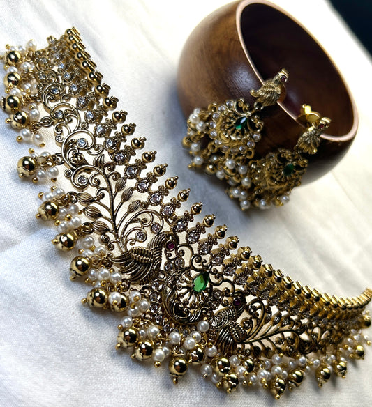 Antique Peacock Choker Set – With Pearl & Kemp Detailing