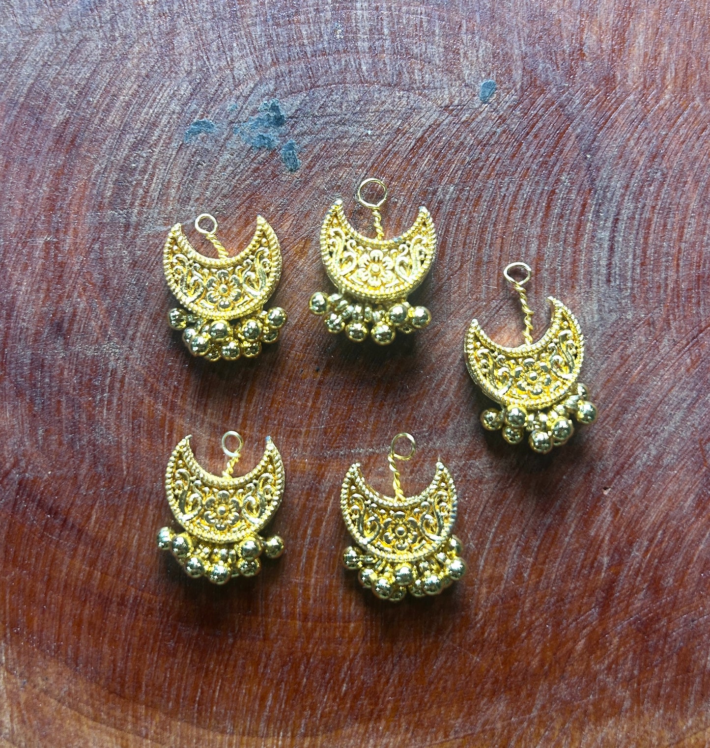 Golden Crescent Moon Hair Accessory with Floral Detailing & Ghungroo