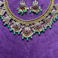 Statement Floral Meenakari Choker Set with Green Drops