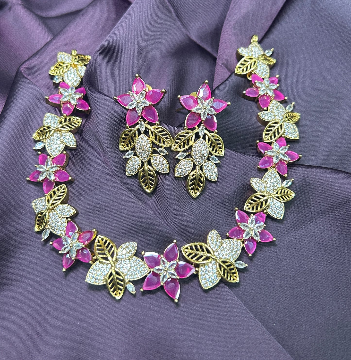 Ruby Blossom Necklace Set