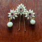 Floral Pearl Hair Pin with Ruby Center & Dangling Pearl