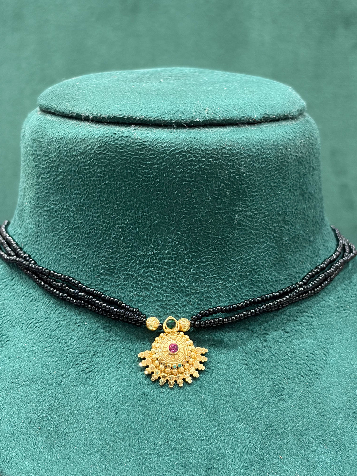 Traditional Gold-Tone Round Pendant Black Beads Mangalsutra