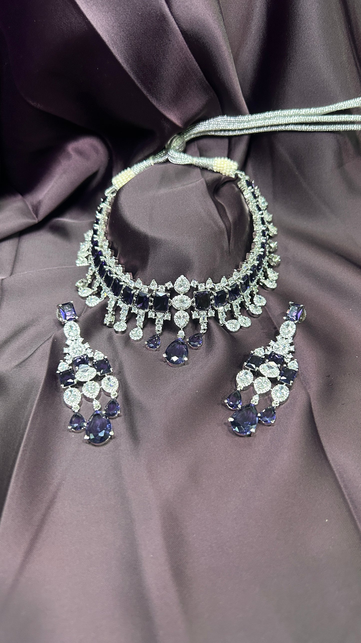 Midnight Blue Sapphire & Diamond Necklace Set