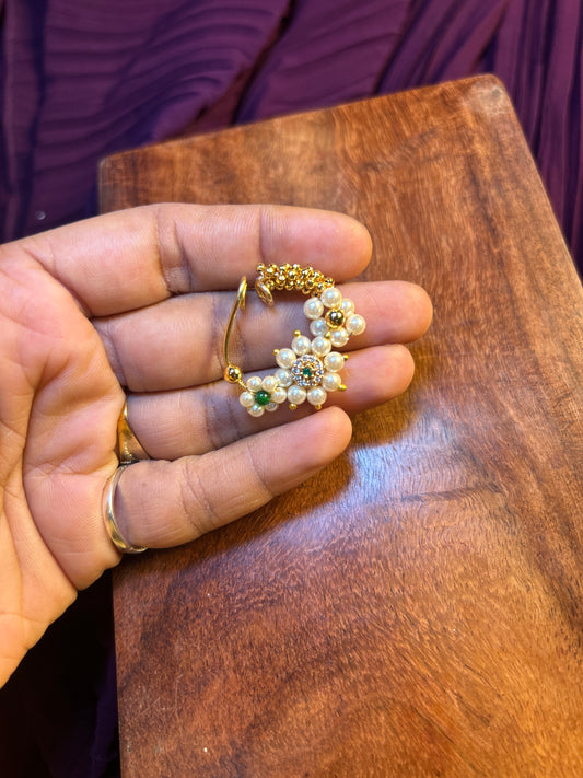 Traditional Pearl Floral Nath – Maharashtrian Style