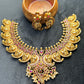 Makara Motif Temple Necklace Set – Antique Gold with Ruby Accents