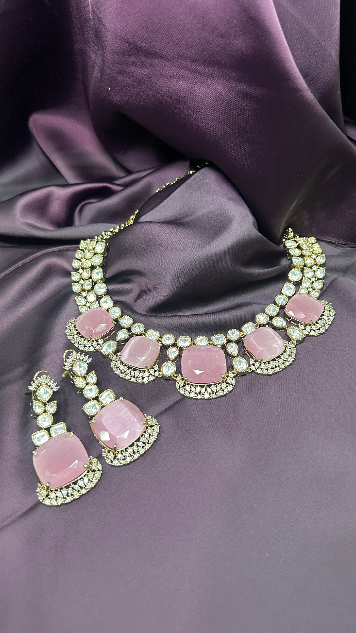 Blush Pink Stone Choker Necklace Set