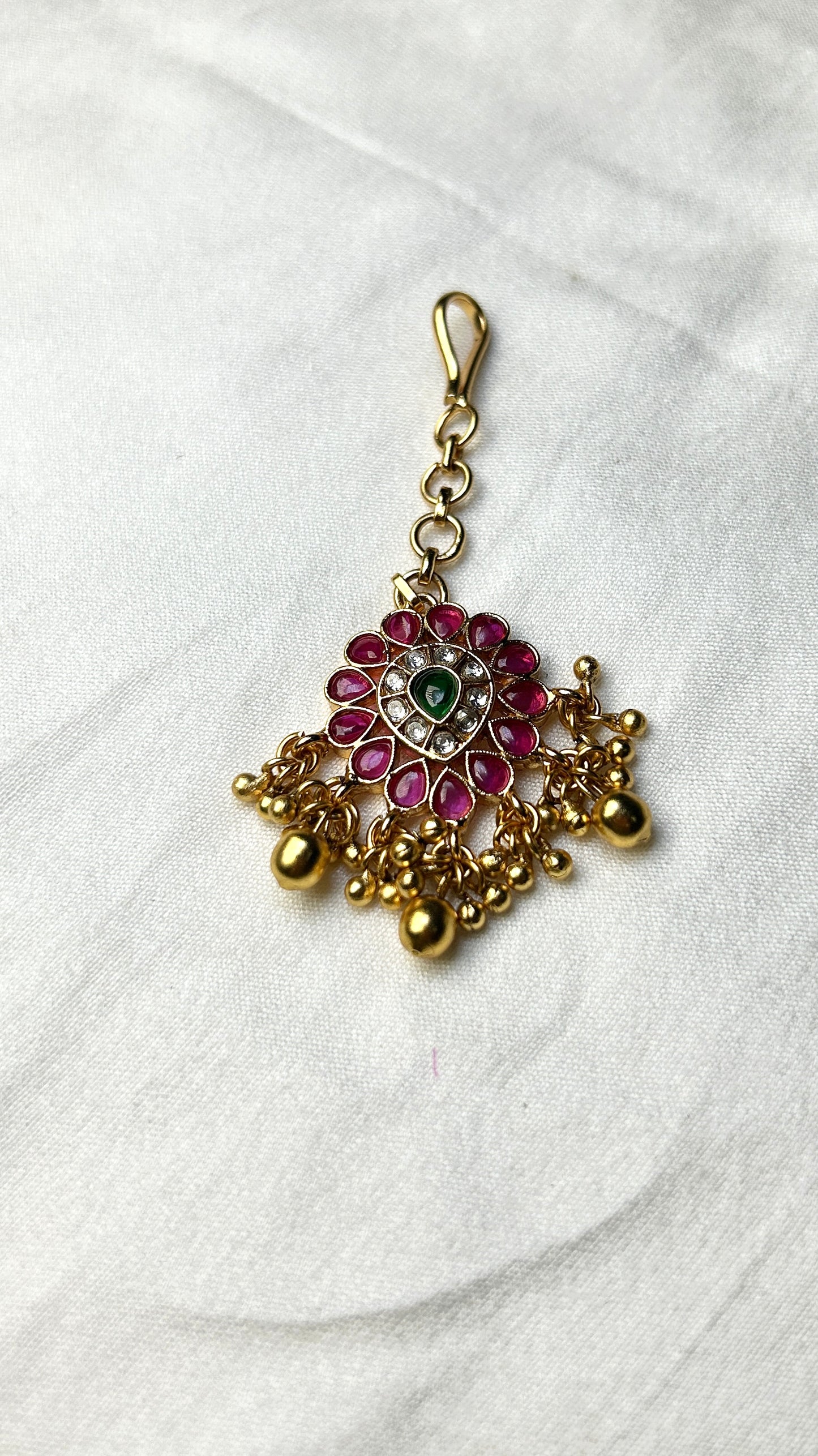 Mini Floral Kundan Maang Tikka with Golden Ghungroos