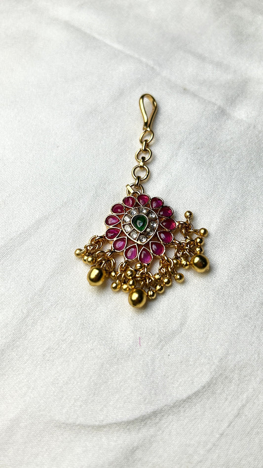 Mini Floral Kundan Maang Tikka with Golden Ghungroos
