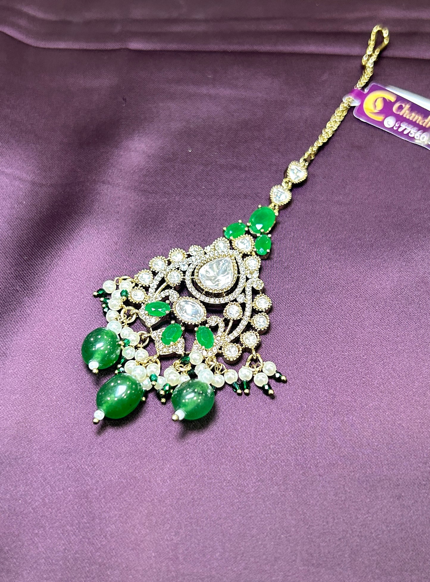Emerald Elegance Maang Tikka