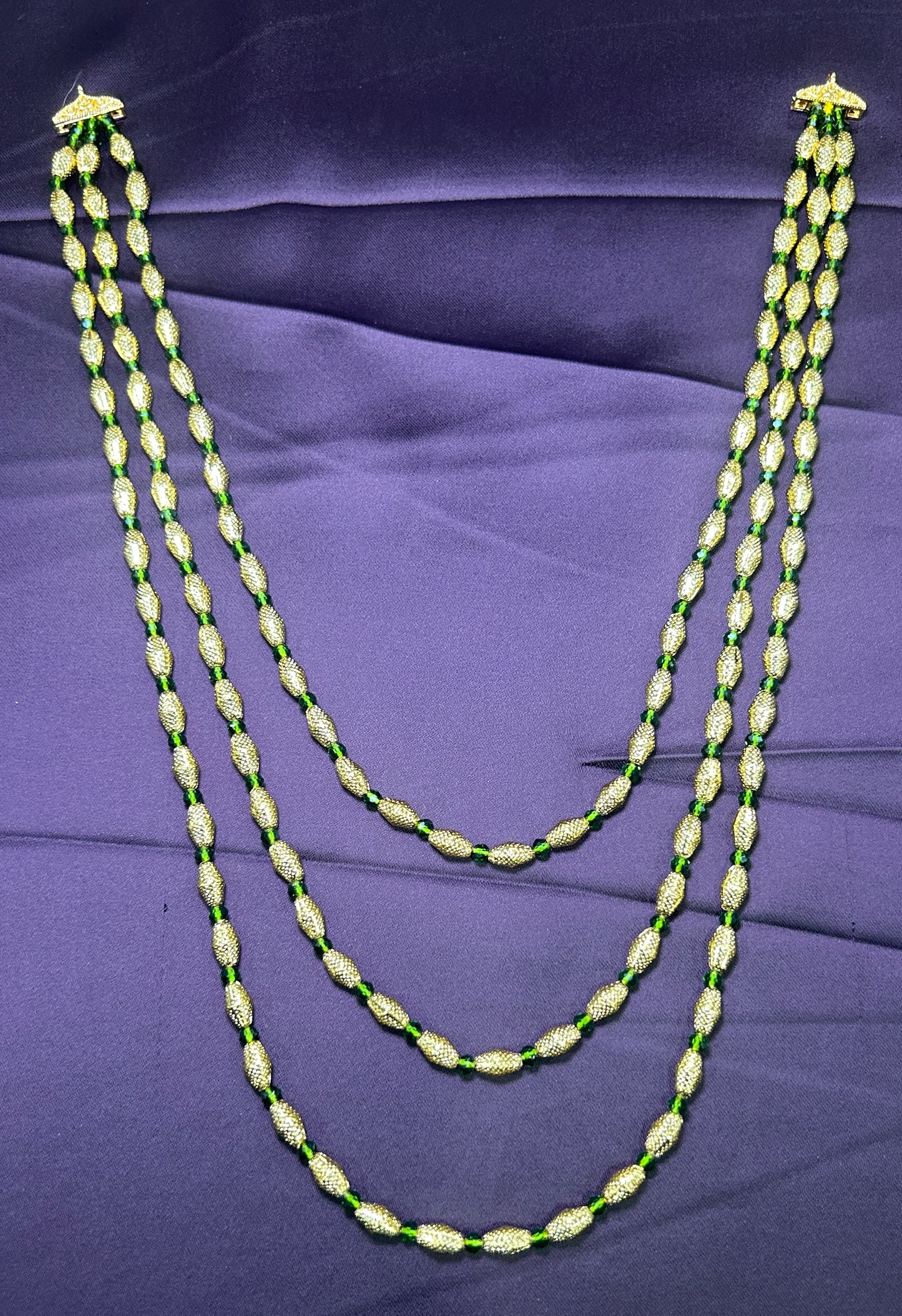 Three-Layer Traditional Ganthan with Green Beads