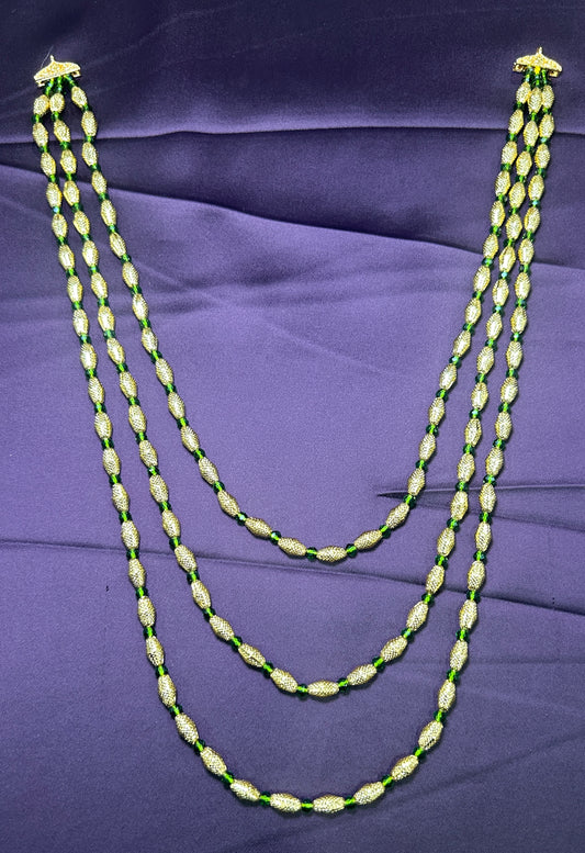 Three-Layer Traditional Ganthan with Green Beads