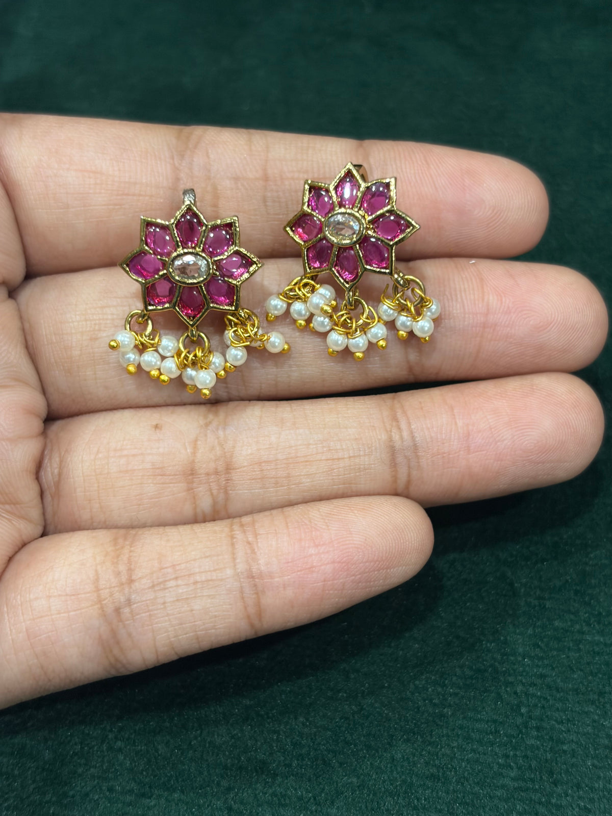 Pink Kemp Stone Bugadi with Pearl Drops