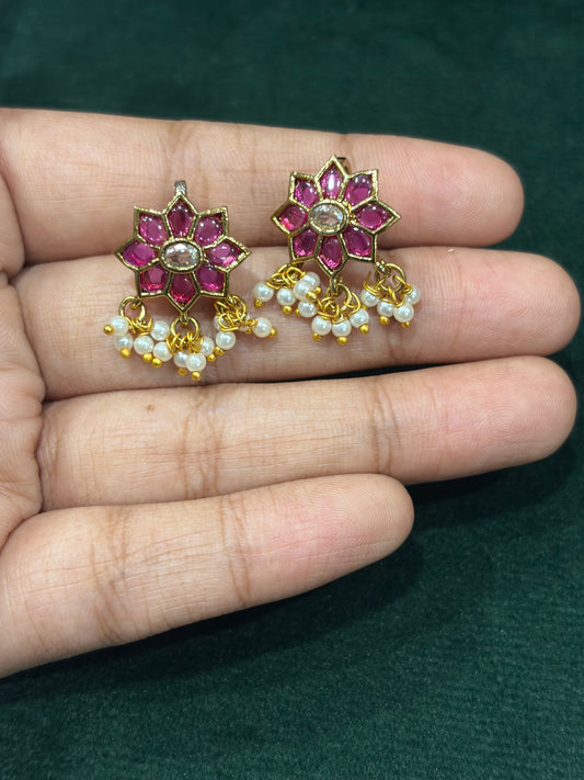 Pink Kemp Stone Bugadi with Pearl Drops