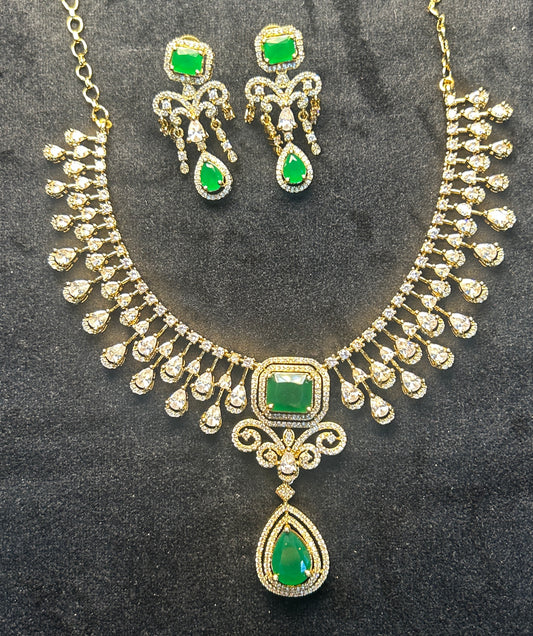 Emerald Drop Royal AD Necklace Set