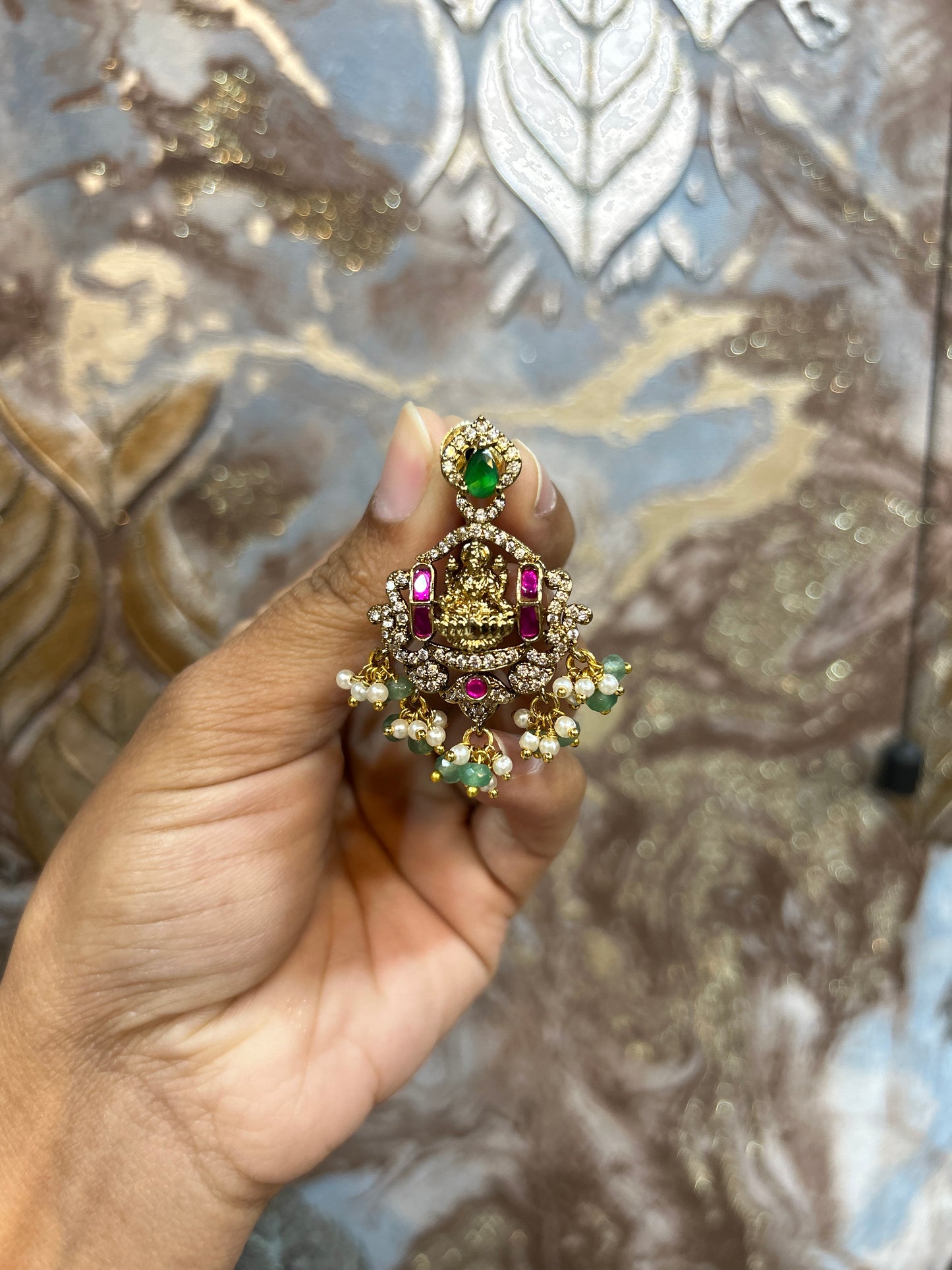 Rajwada Lakshmi Emerald Temple Necklace Set