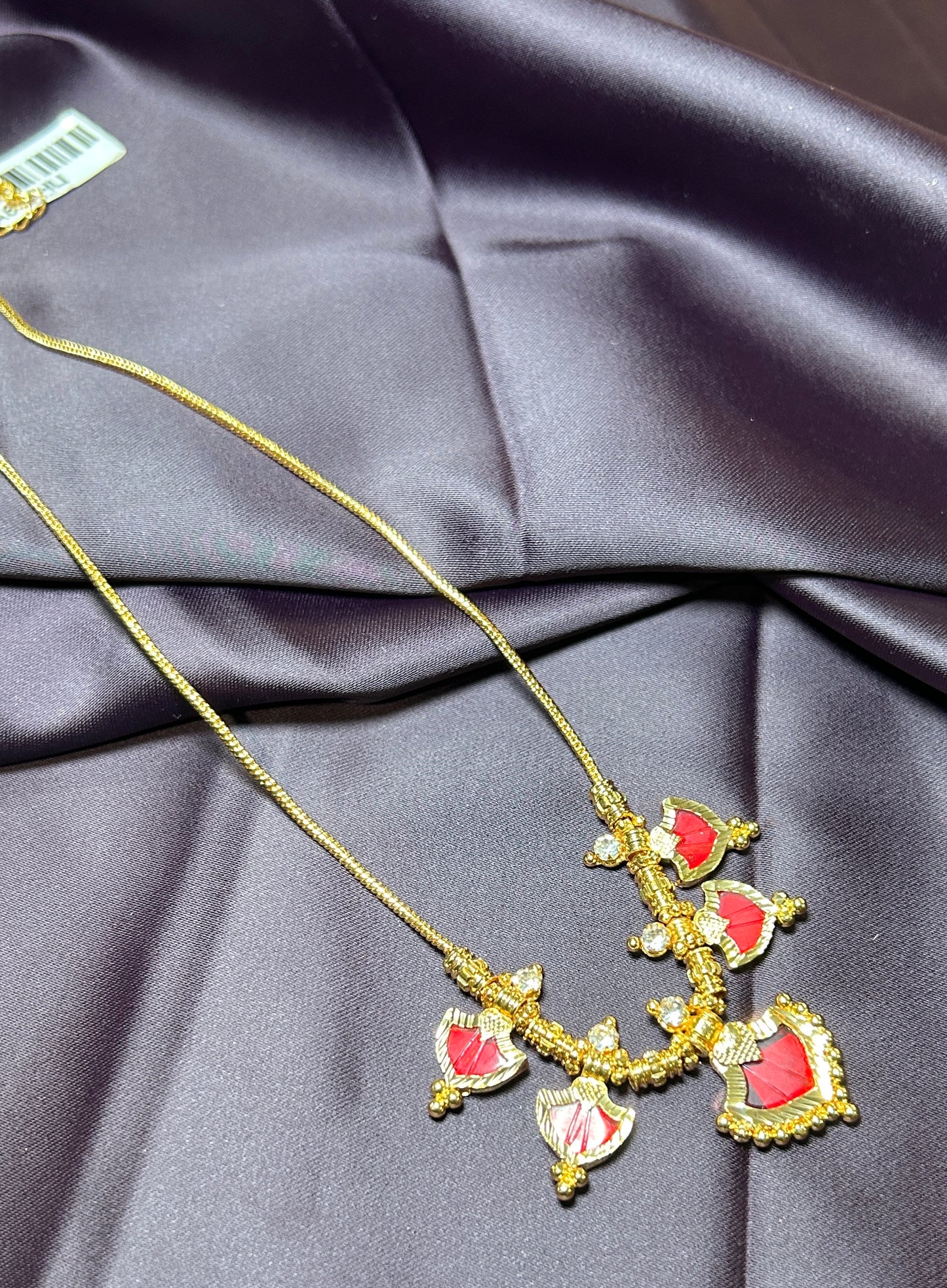 Red Enamel Leaf Motif Necklace