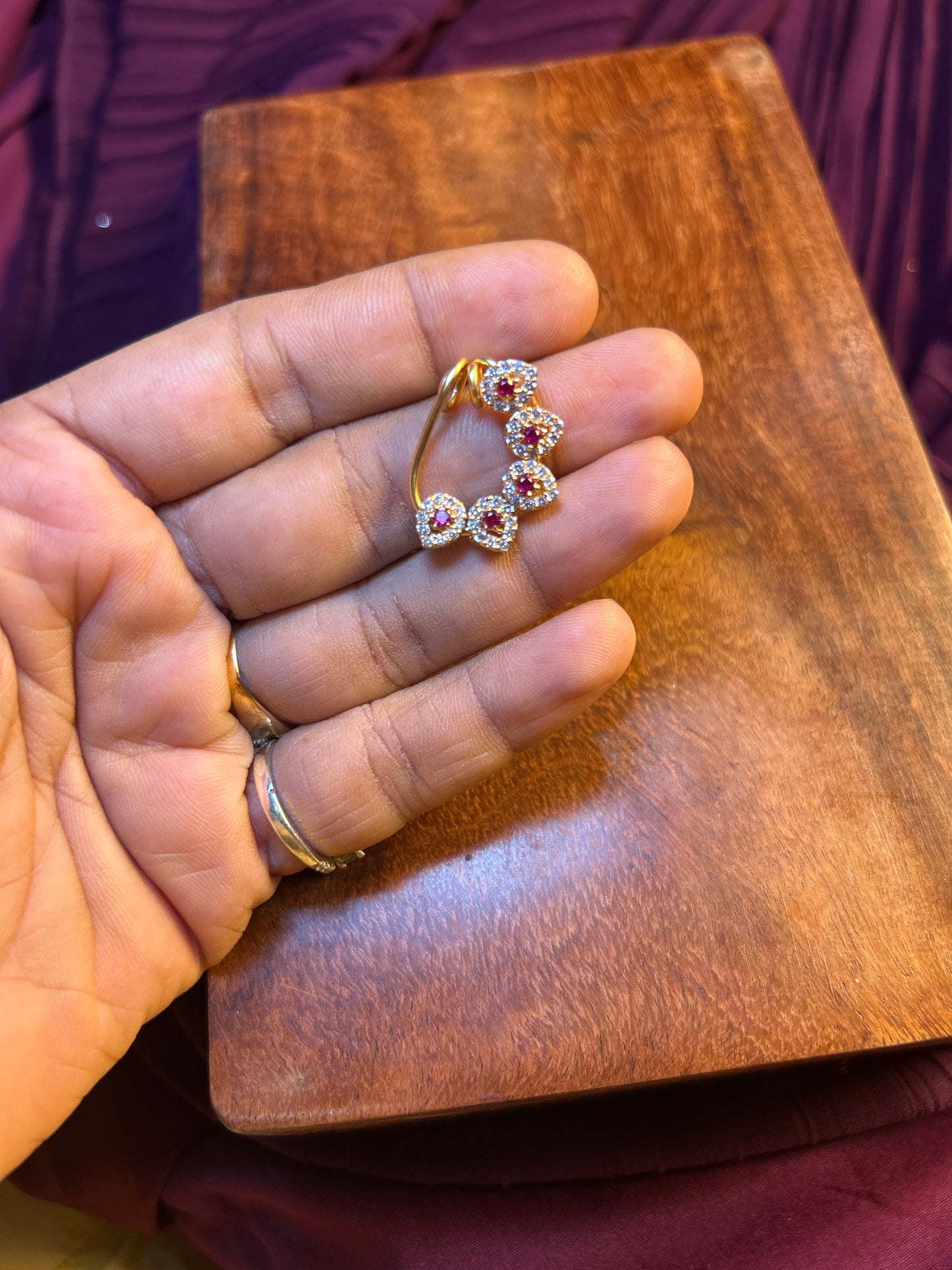 Ruby Floral Nath – 1 Gram Gold Finish