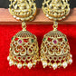 Lakshmi Lotus Temple Jhumkas with Pearl Hangings