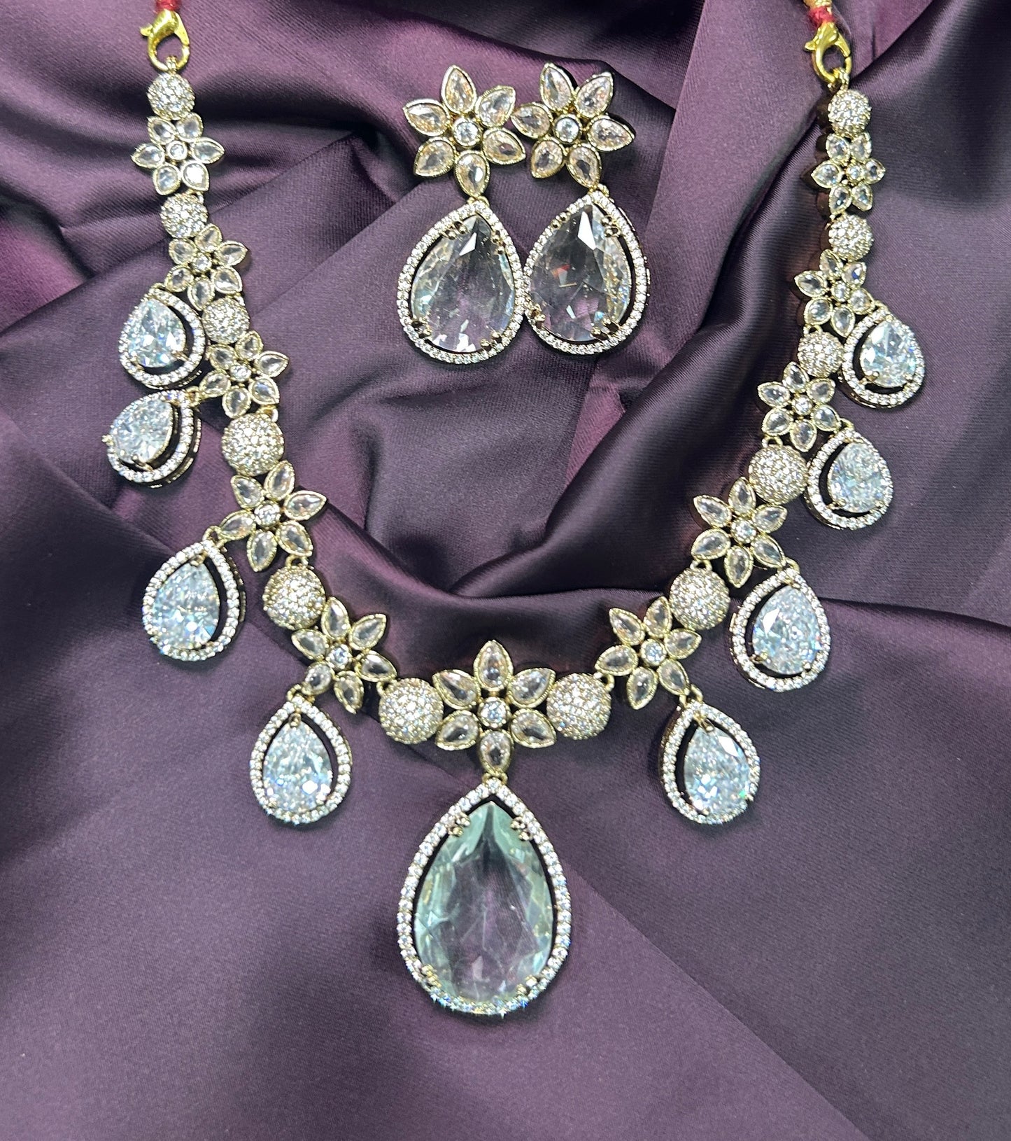 Crystal Teardrop Necklace Set