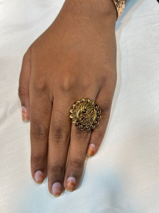 Surya–Chandrakor Antique Gold Statement Ring
