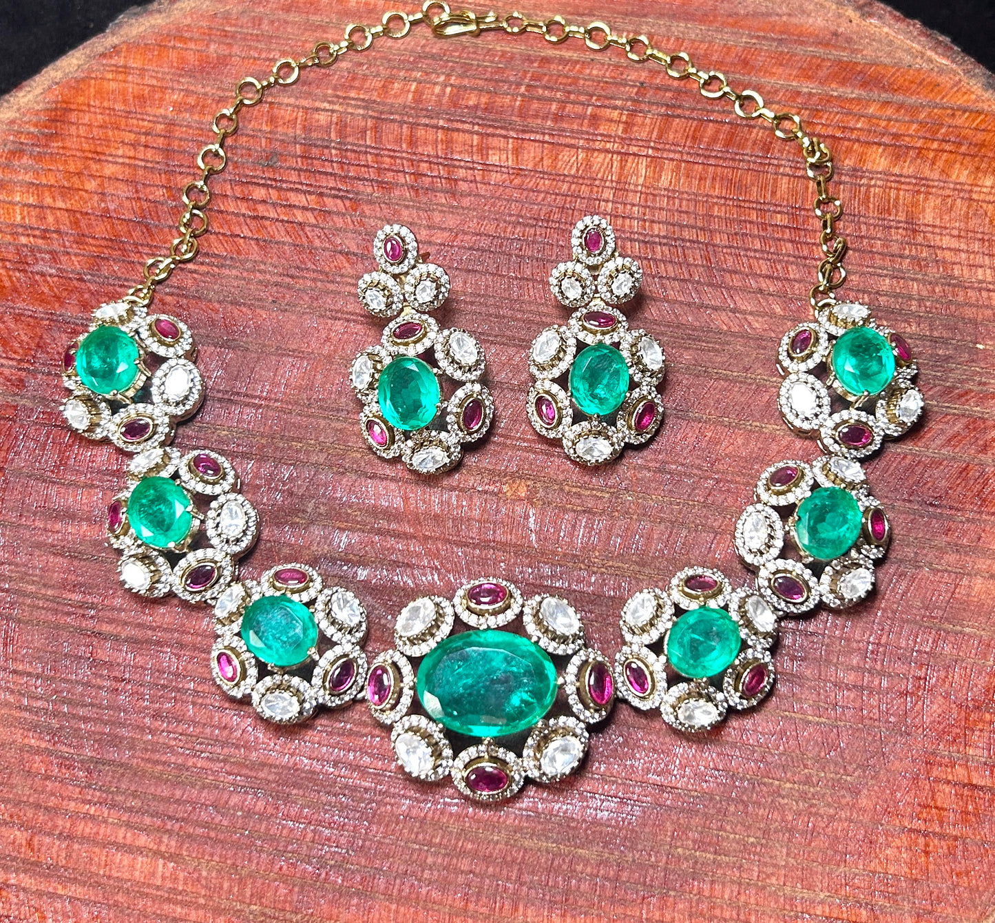 Emerald & Ruby Stone Necklace Set