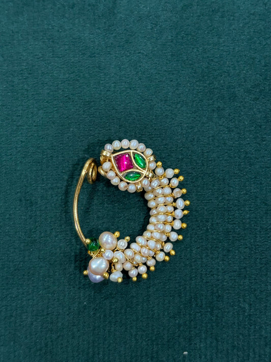 Real Pearl & Ruby-Green Maharashtrian nath