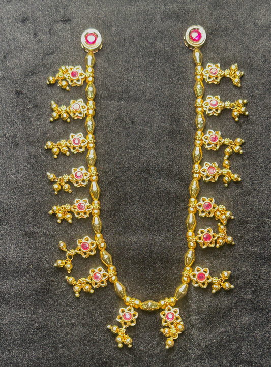 Floral Ruby & Gold Bead Necklace