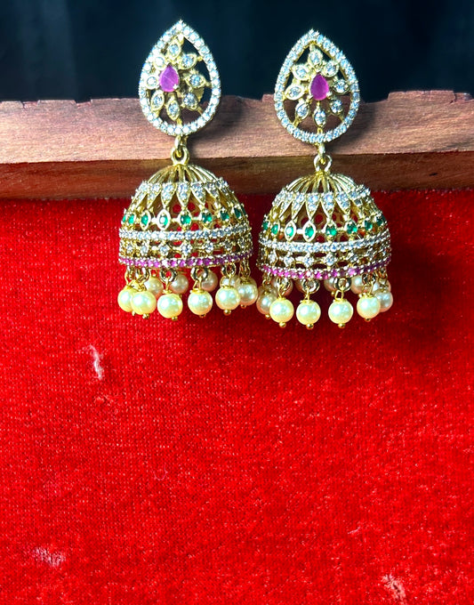 Pear-Shaped Stone Studded Jhumka Earrings
