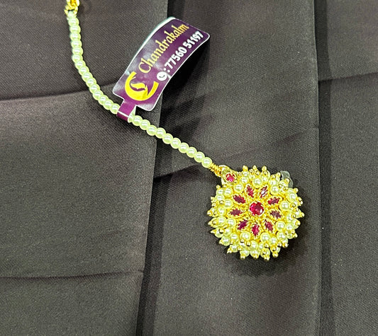Pearl & Ruby Floral Round Maang Tikka