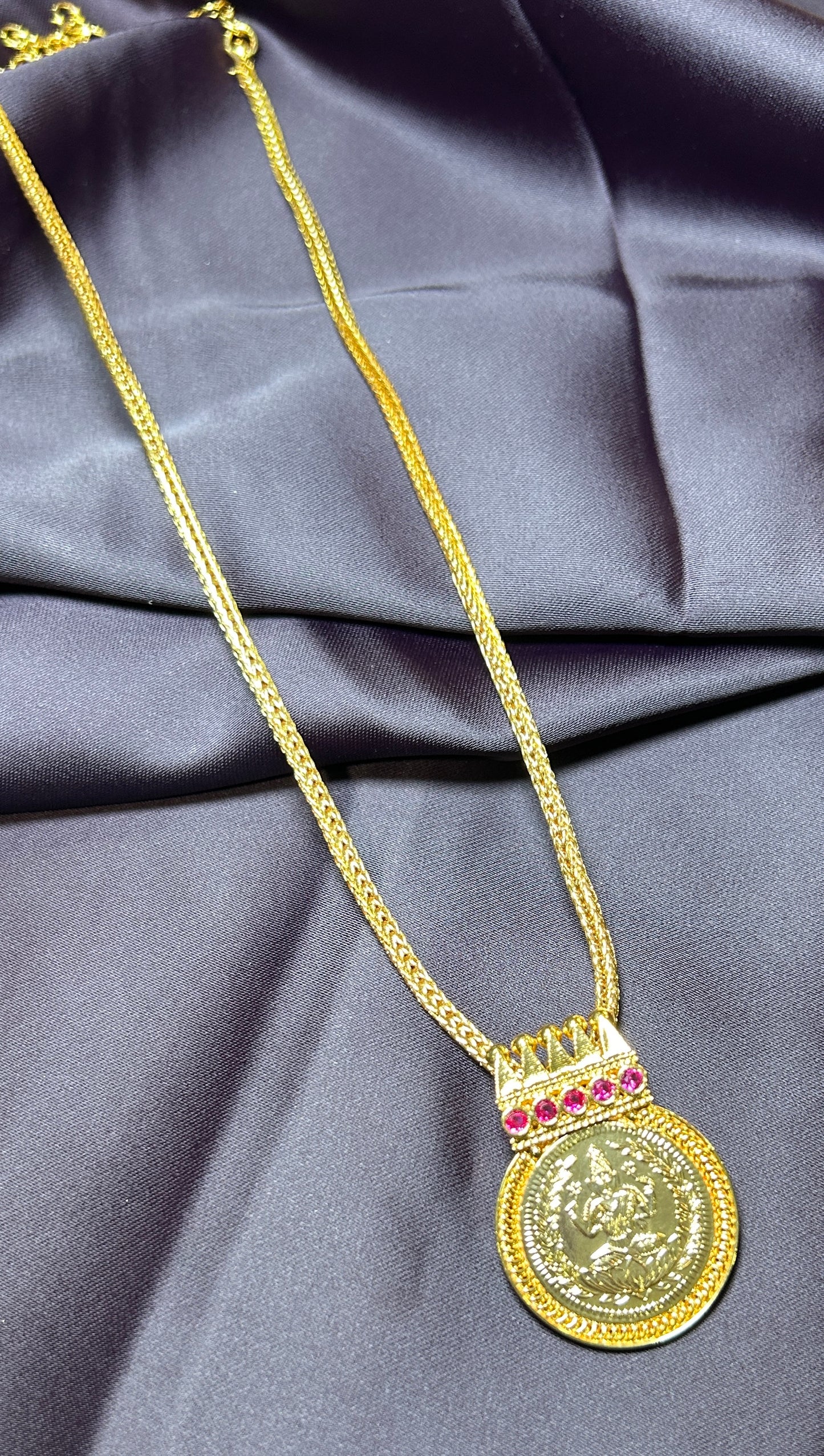 Lakshmi Coin Pendant Necklace with Ruby Accents