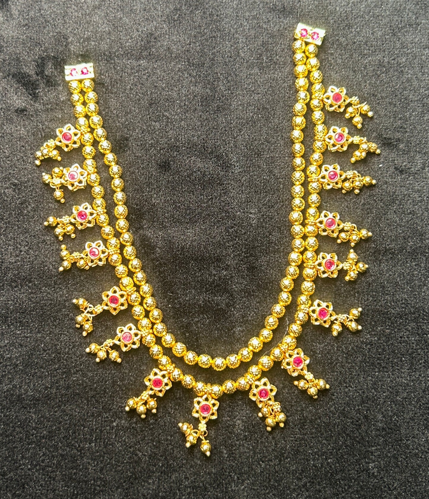 Double Layer Floral Ruby Maharashtrian Necklace