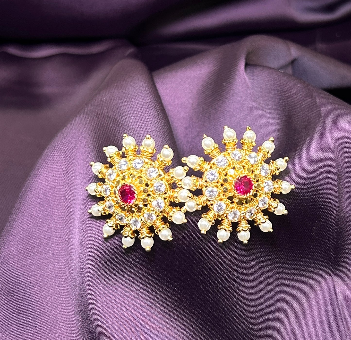 Sunburst Pearl & Stone Earrings