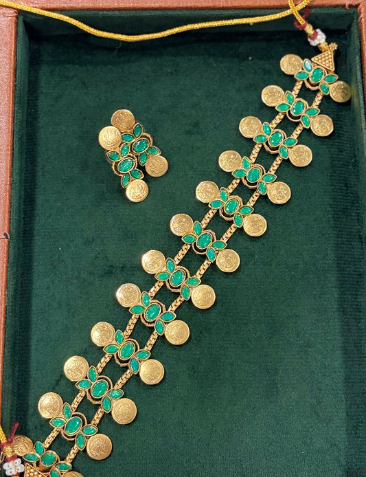Royal Emerald Coin Choker Set