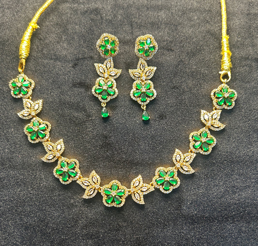 Emerald Blossom Floral Necklace Set