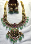 Antique Peacock Bridal Necklace Set with Green Drops
