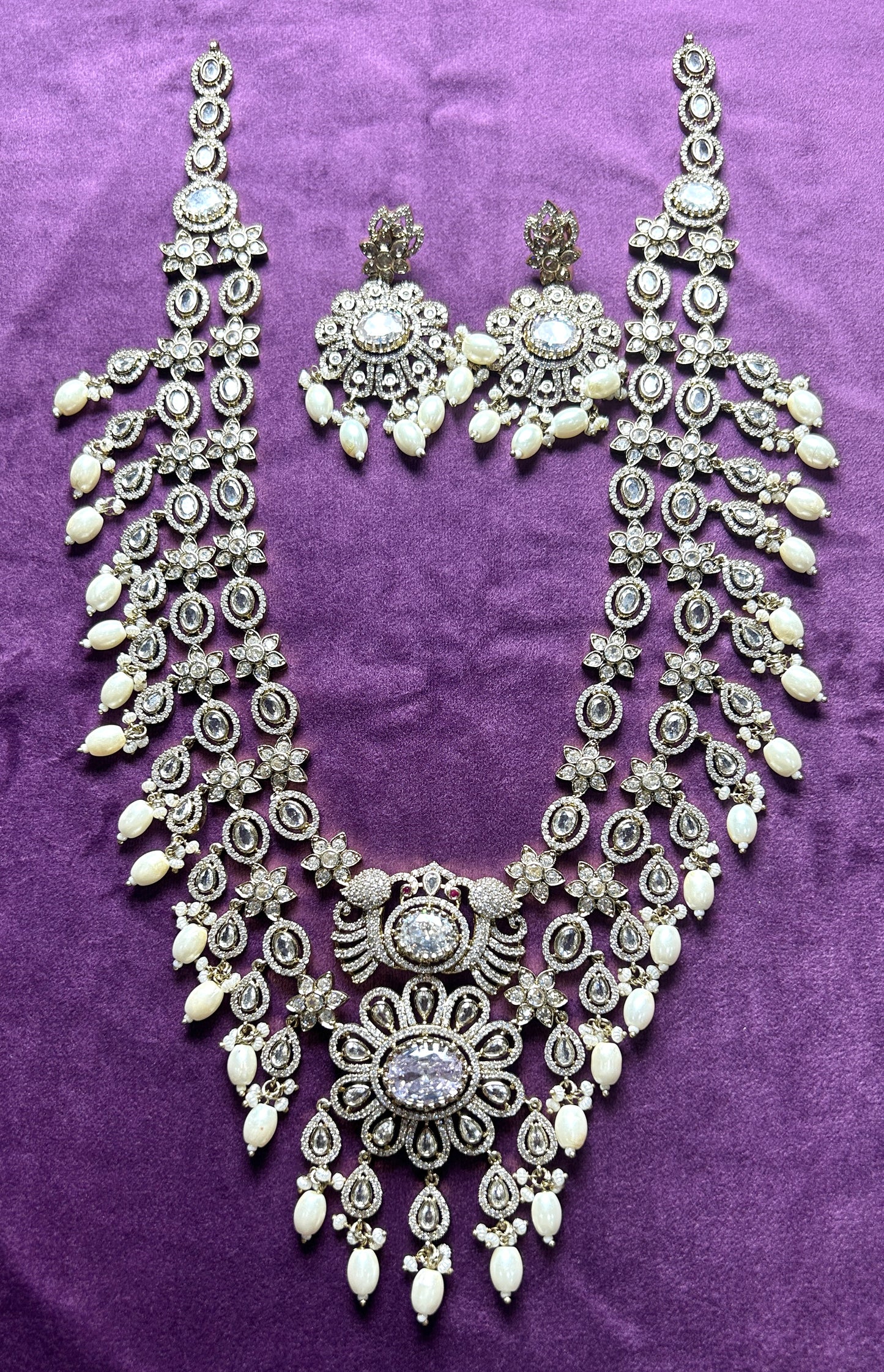 Majestic Peacock Motif Bridal Necklace Set with Earrings