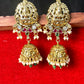 Lakshmi Motif Temple Jhumkas with Pearl & Emerald Drops