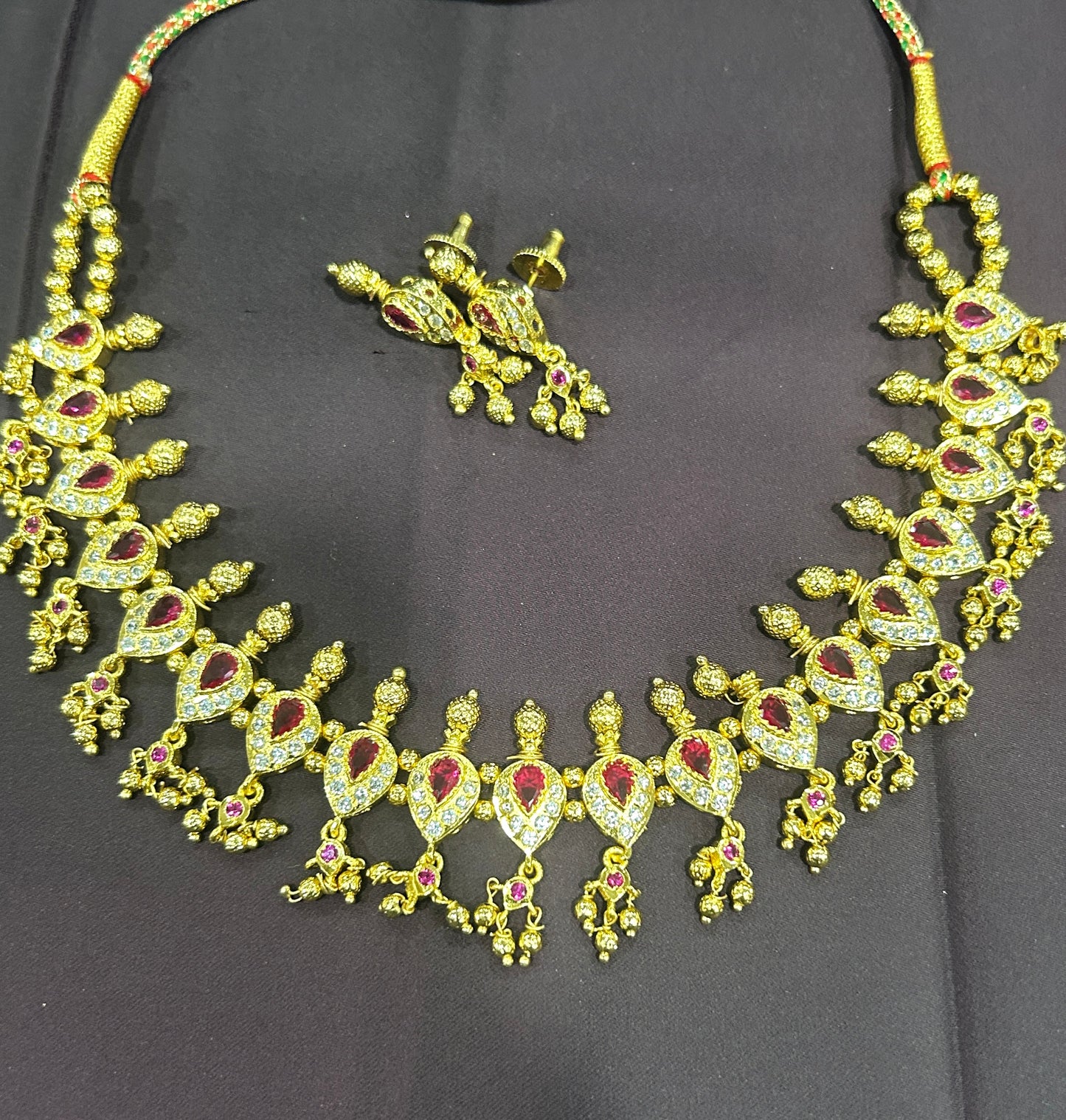 Ruby & White Stone Bridal Necklace Set