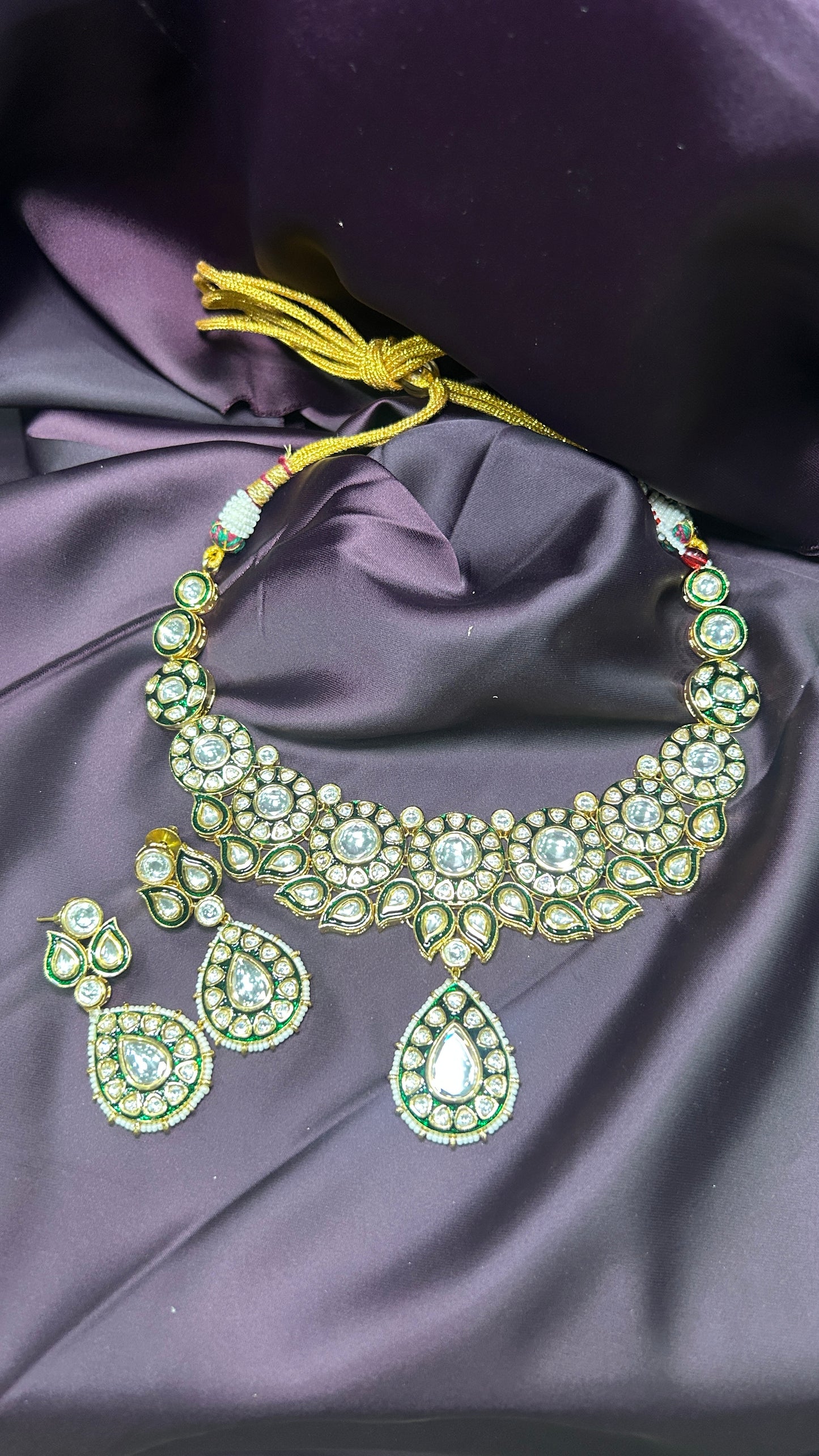 Heritage Green Enamel Polki Necklace Set