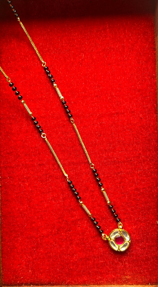 18-Inch Mangalsutra with Pink Kundan Pendant