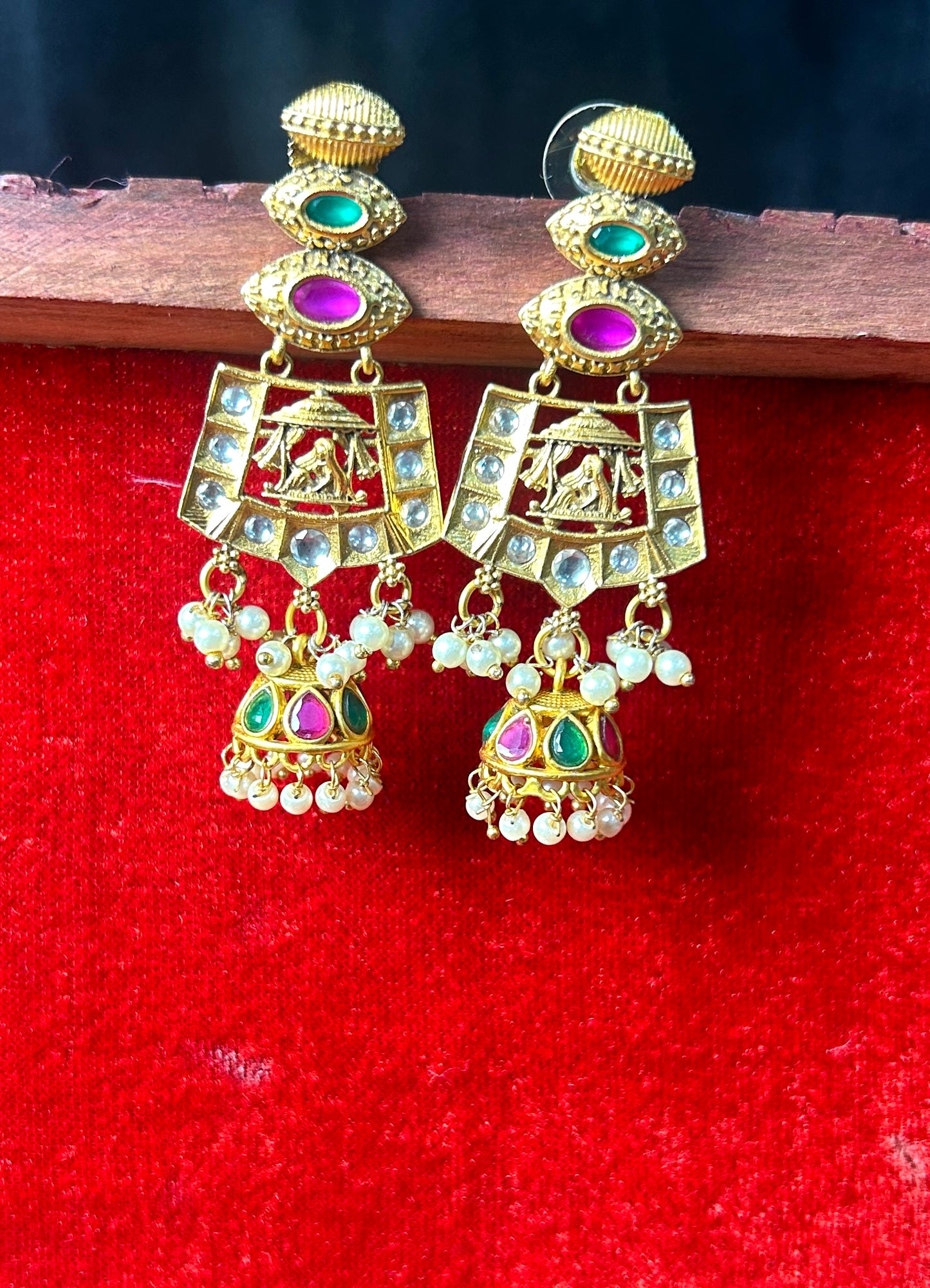 Heritage Temple Dangler Earrings with Mini Jhumkas