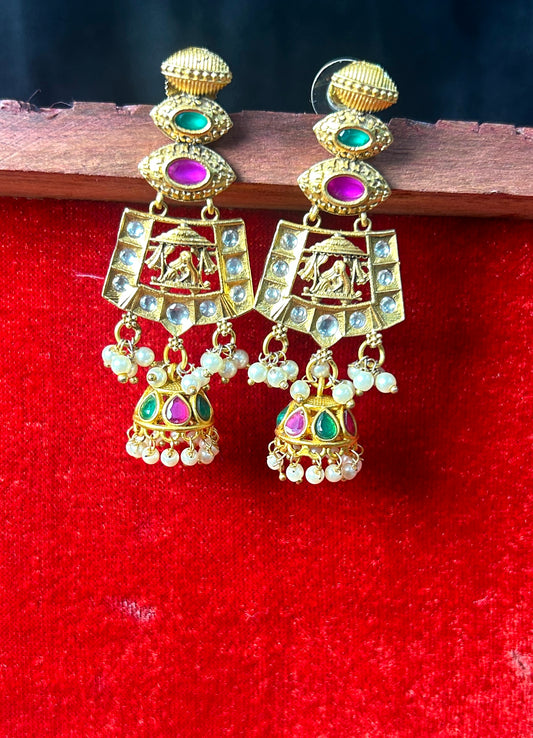 Heritage Temple Dangler Earrings with Mini Jhumkas