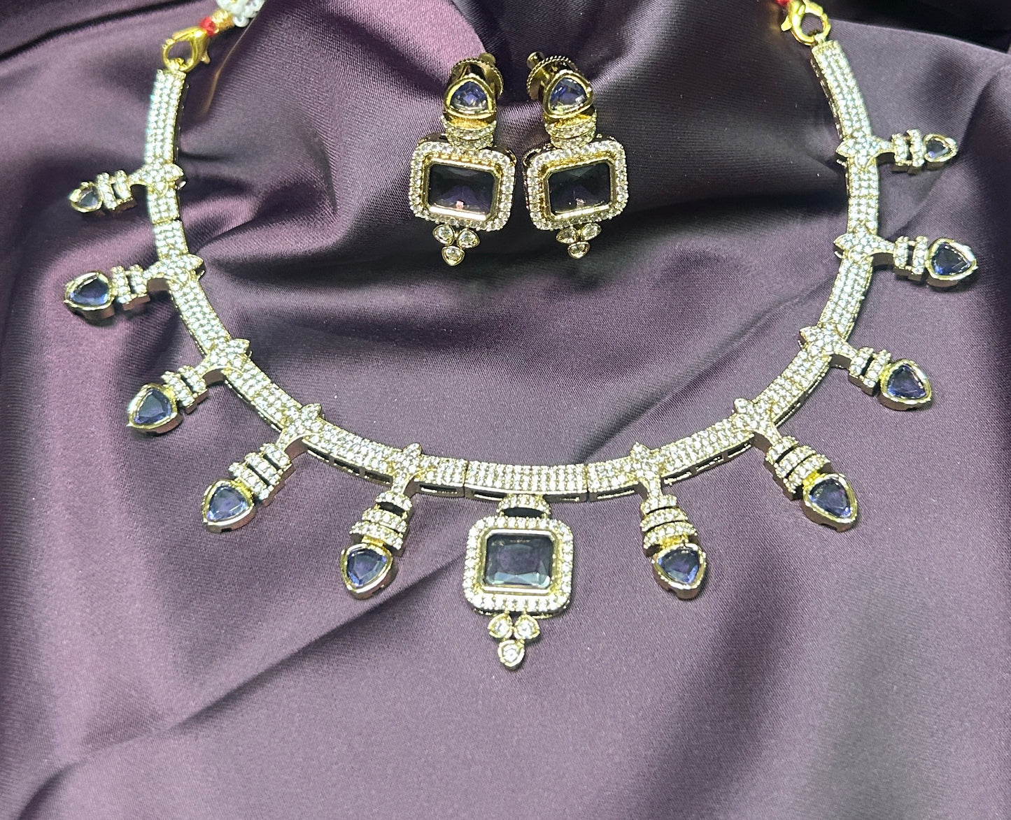 Royal Blue Square Necklace Set