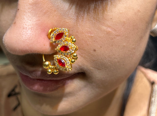 Ruby Leaf Motif Nath (Nose Ring)