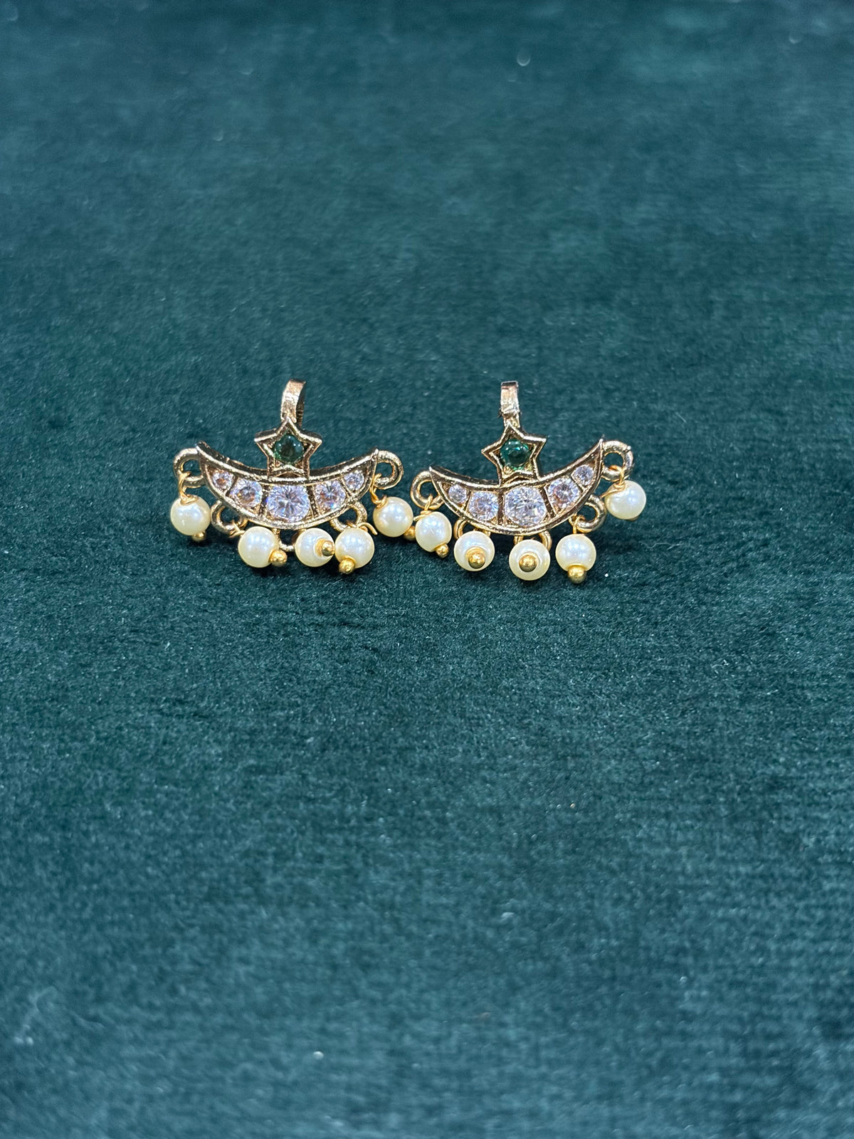 Gold-Plated Moon & Star Bugadi with Pearl Drops