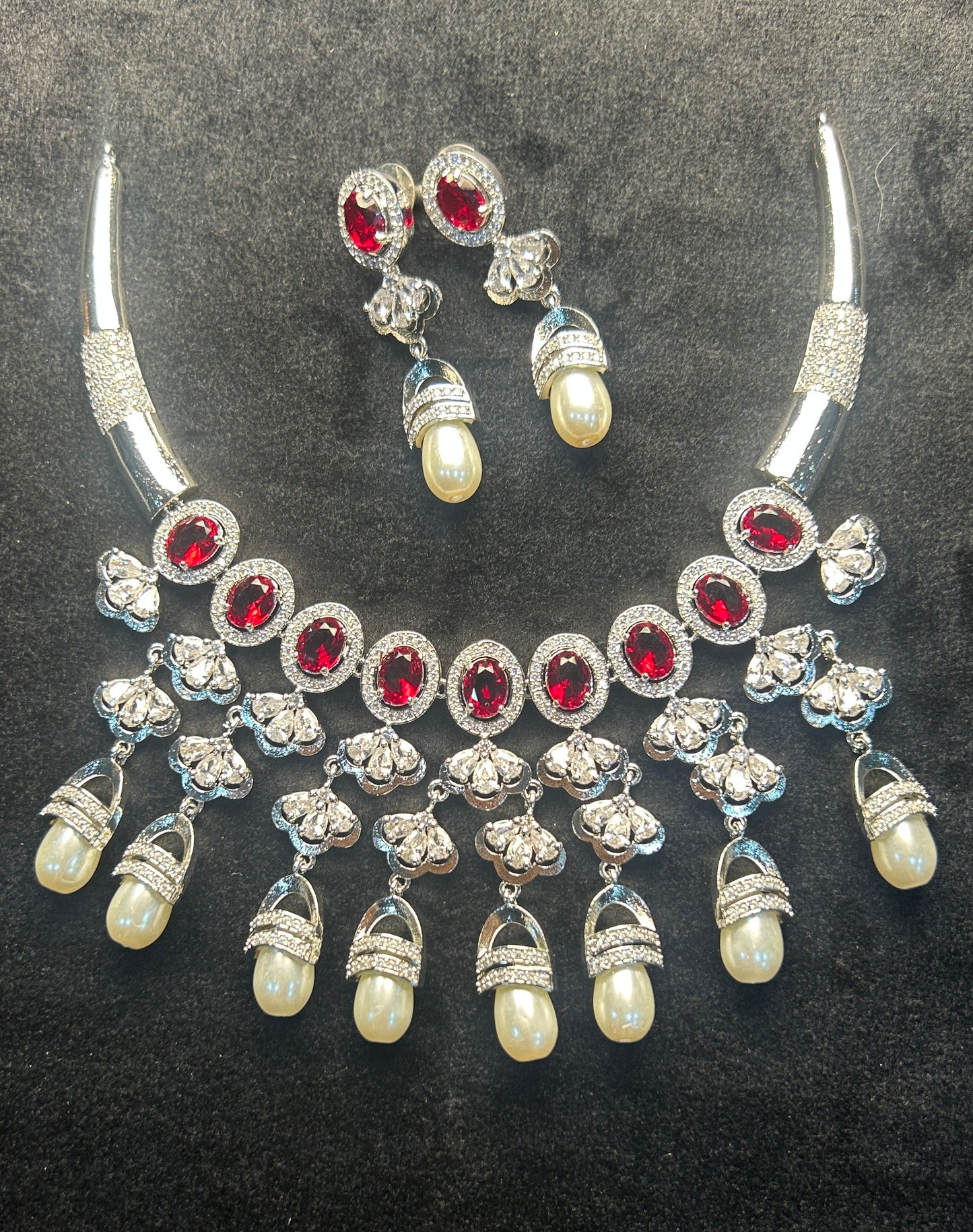 Scarlet Pearl Drop Necklace Set